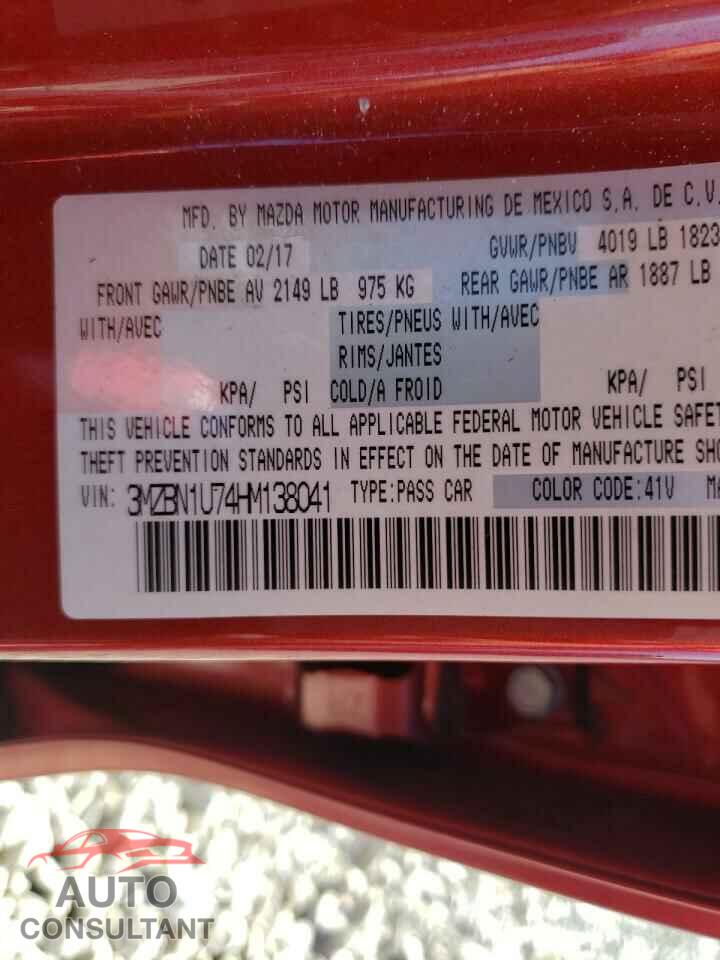 MAZDA 3 2017 - 3MZBN1U74HM138041
