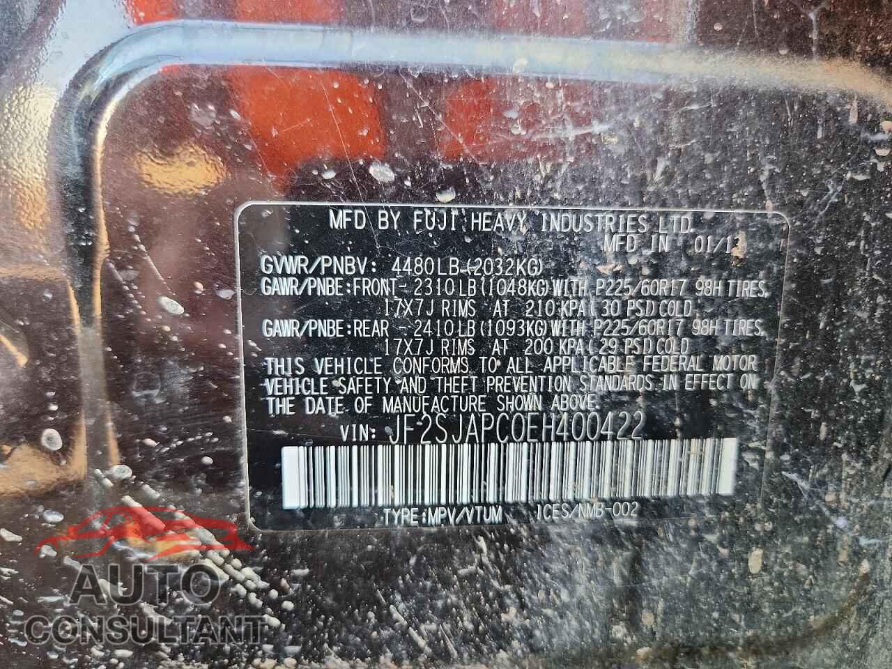 SUBARU FORESTER 2014 - JF2SJAPC0EH400422