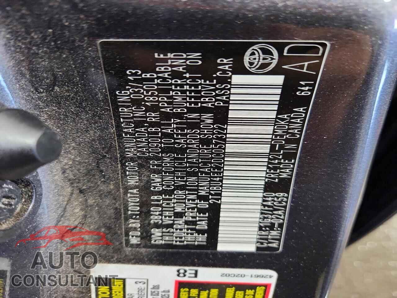 TOYOTA COROLLA 2013 - 2T1BU4EE2DC057322