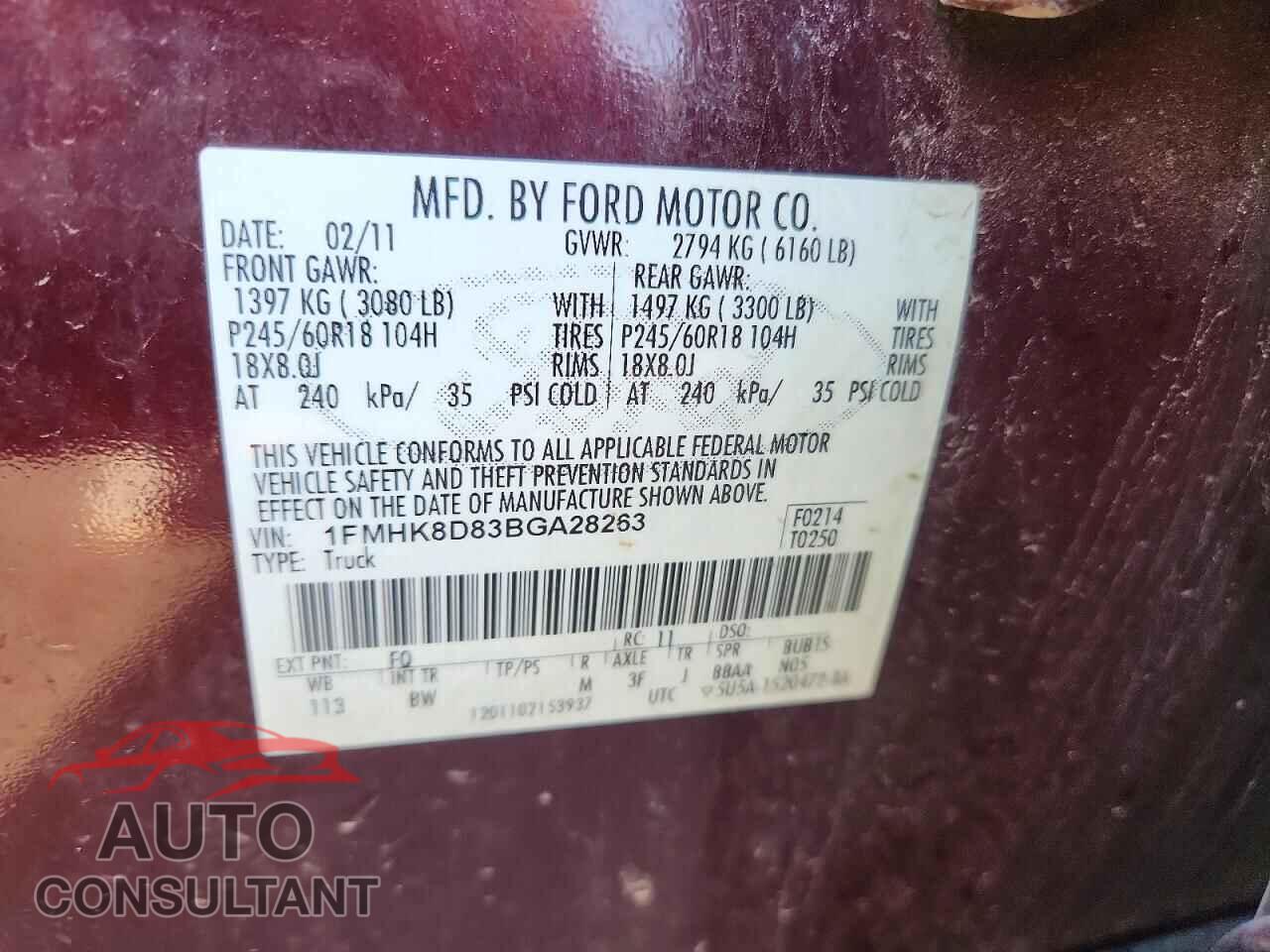 FORD EXPLORER 2011 - 1FMHK8D83BGA28263