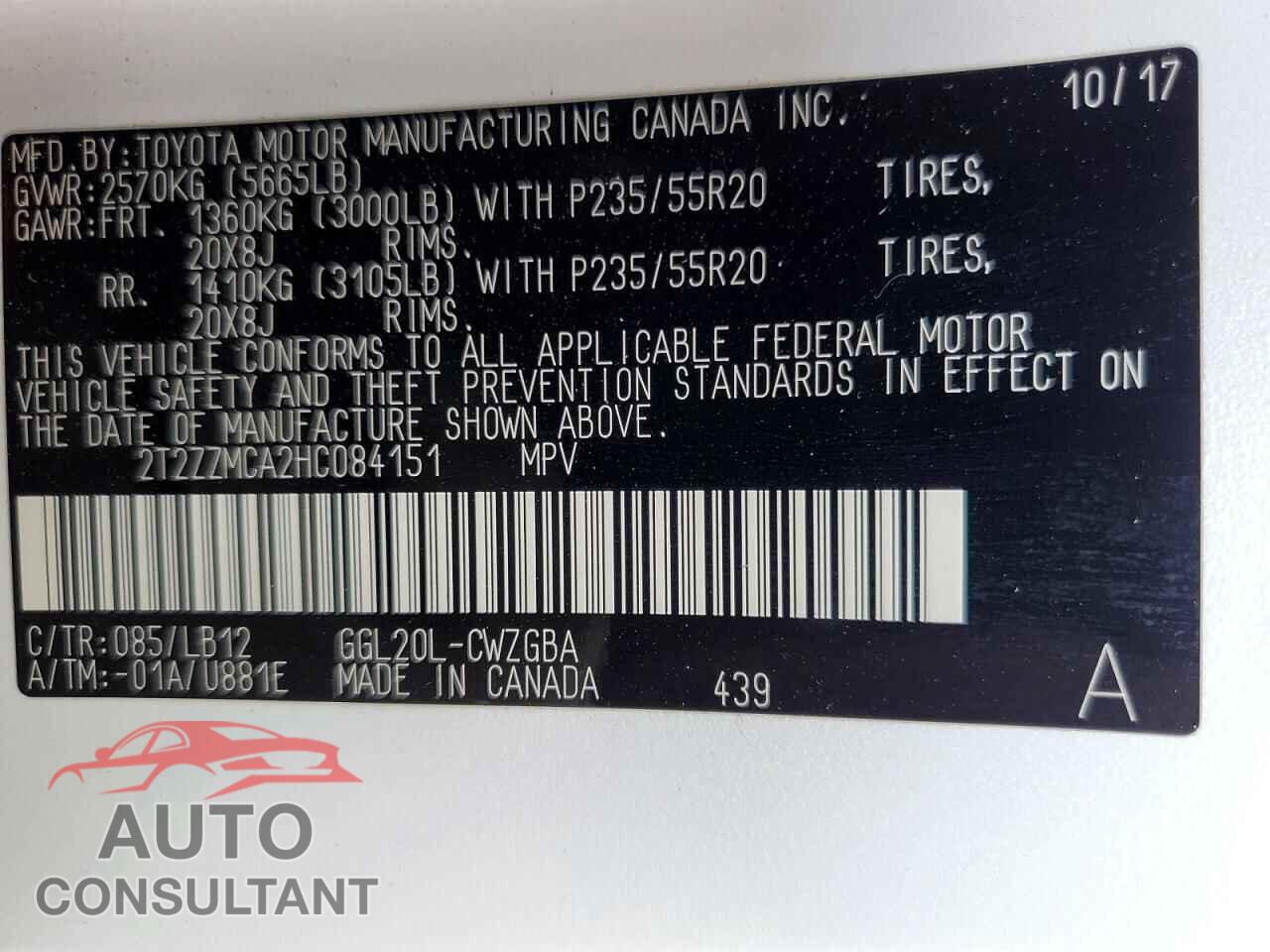 LEXUS RX350 2017 - 2T2ZZMCA2HC084151