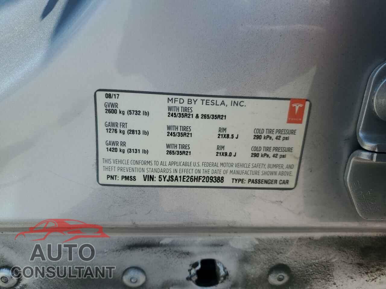 TESLA MODEL S 2017 - 5YJSA1E26HF209388