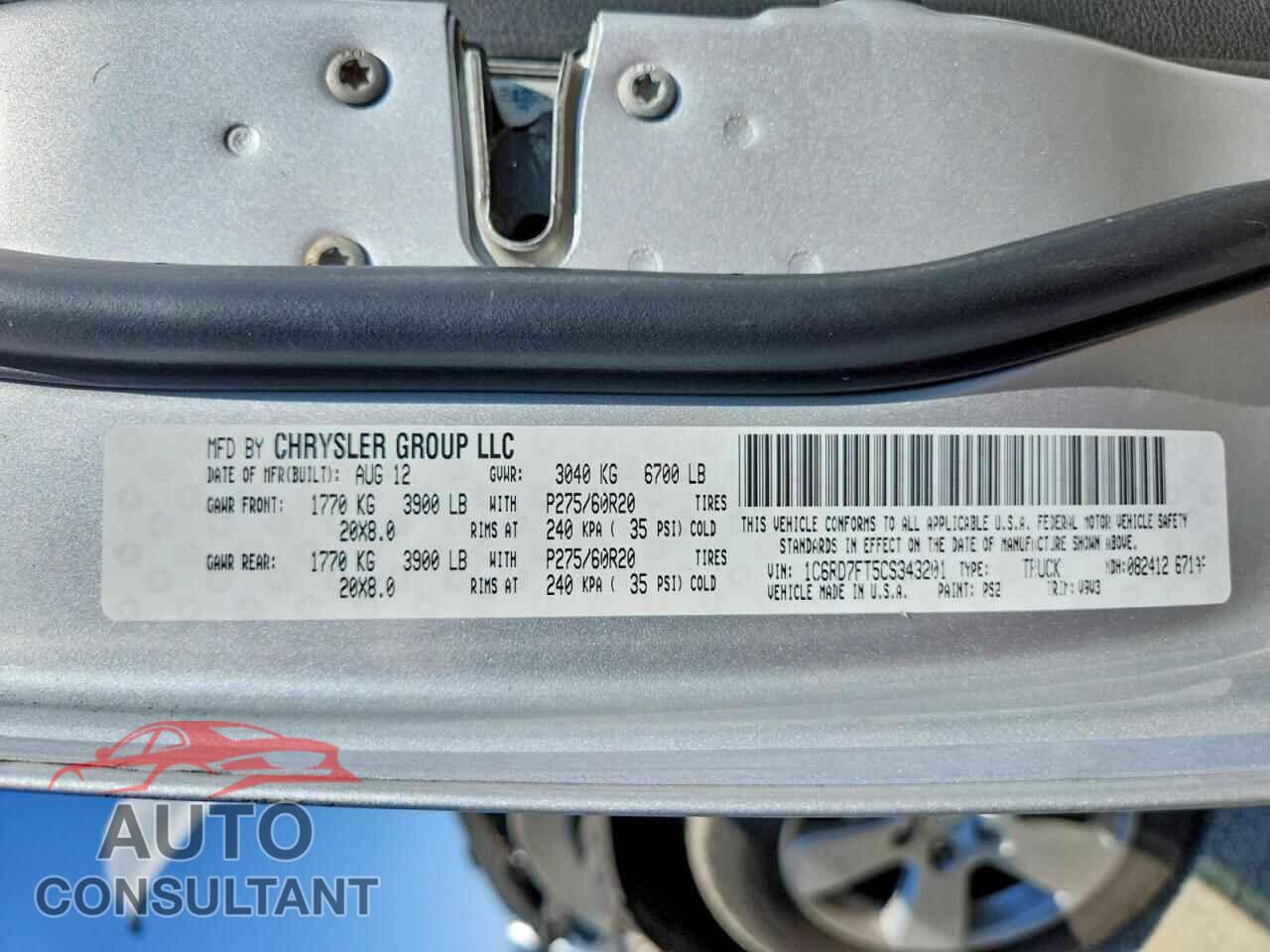 DODGE RAM 1500 2012 - 1C6RD7FT5CS343201