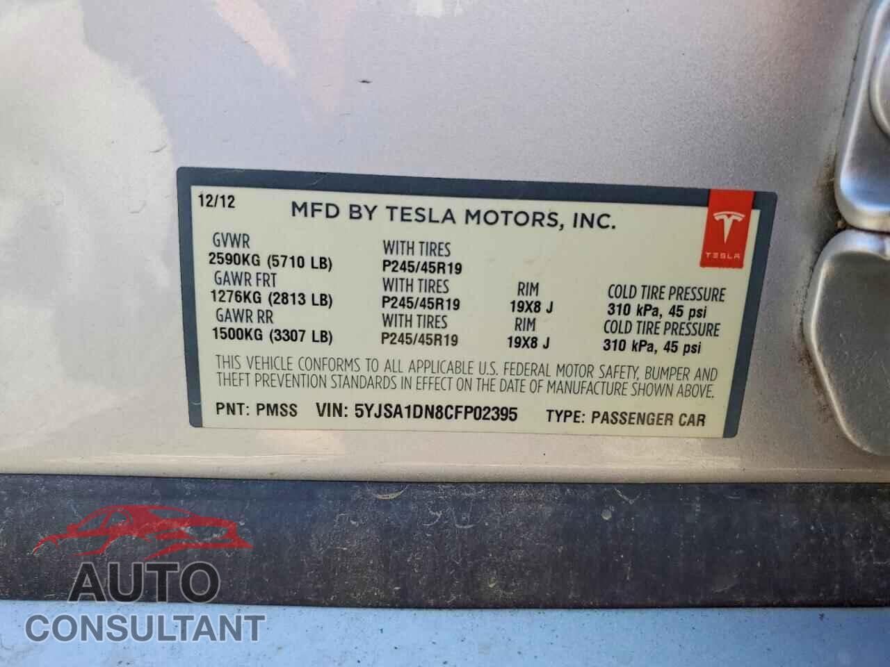 TESLA MODEL S 2012 - 5YJSA1DN8CFP02395