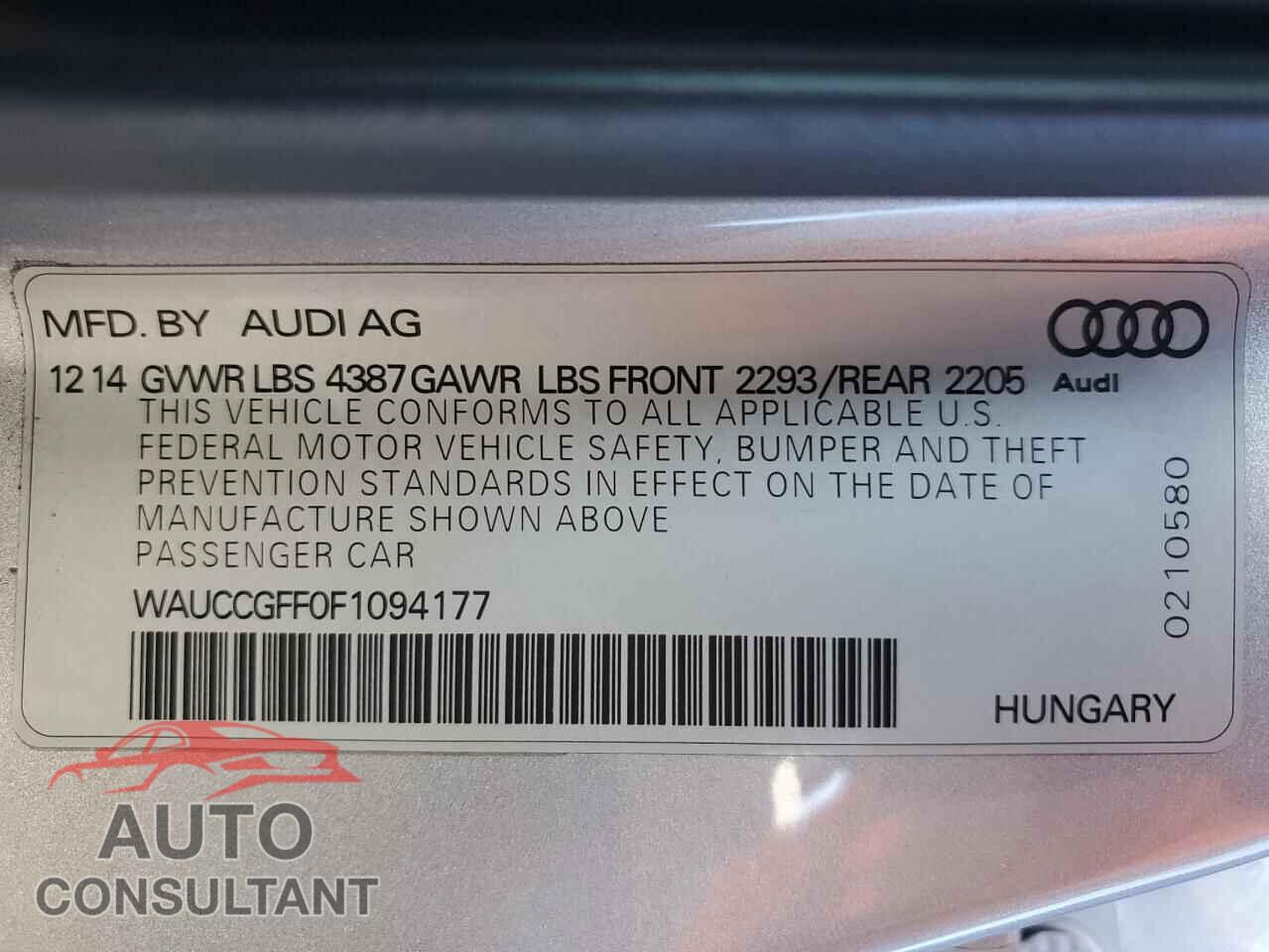AUDI A3 2015 - WAUCCGFF0F1094177