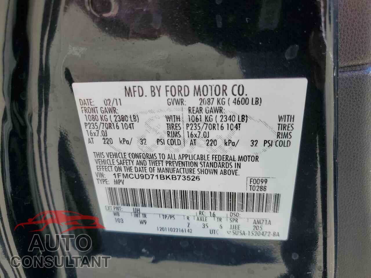 FORD ESCAPE 2011 - 1FMCU9D71BKB73526
