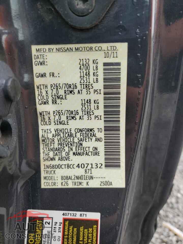 NISSAN FRONTIER 2012 - 1N6BD0CT8CC407132