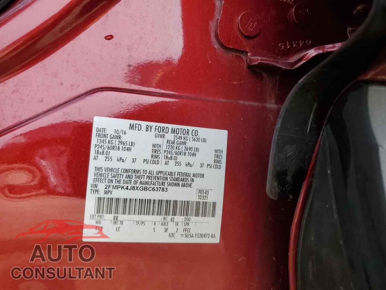 FORD EDGE 2016 - 2FMPK4J8XGBC63783