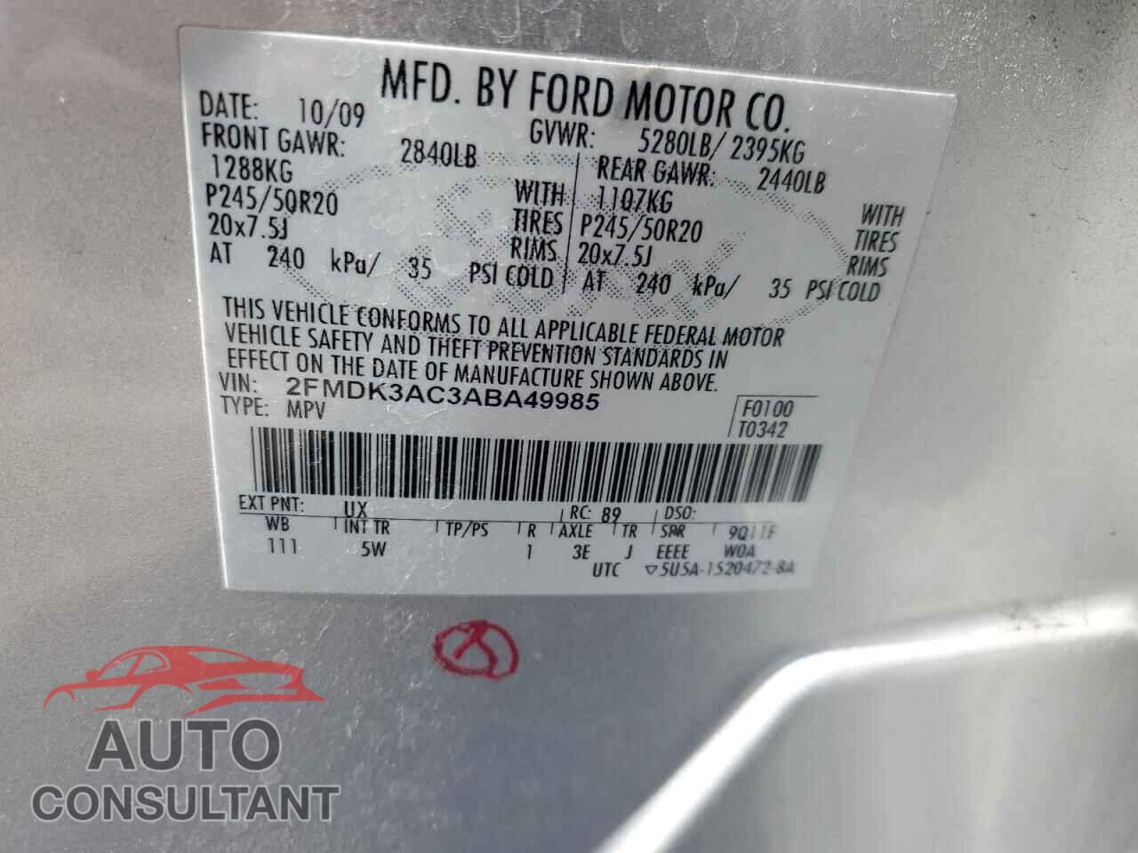 FORD EDGE 2010 - 2FMDK3AC3ABA49985