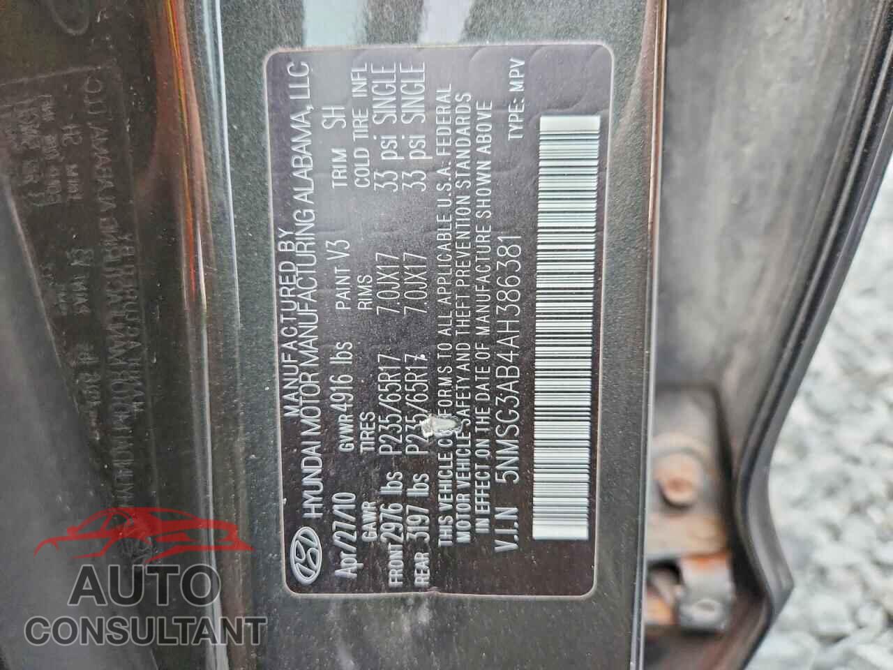 HYUNDAI SANTA FE 2010 - 5NMSG3AB4AH386381