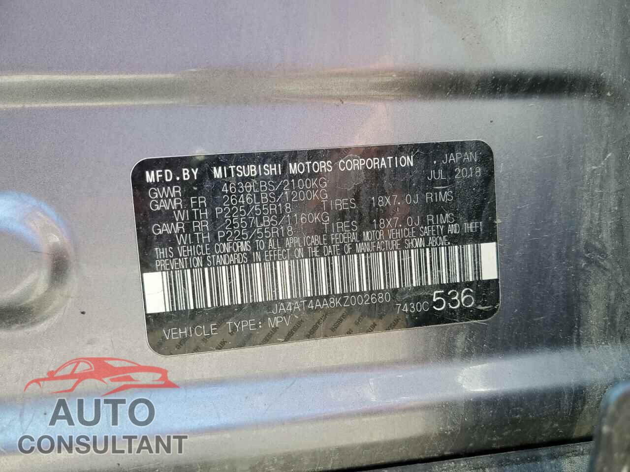 MITSUBISHI ECLIPSE 2019 - JA4AT4AA8KZ002680