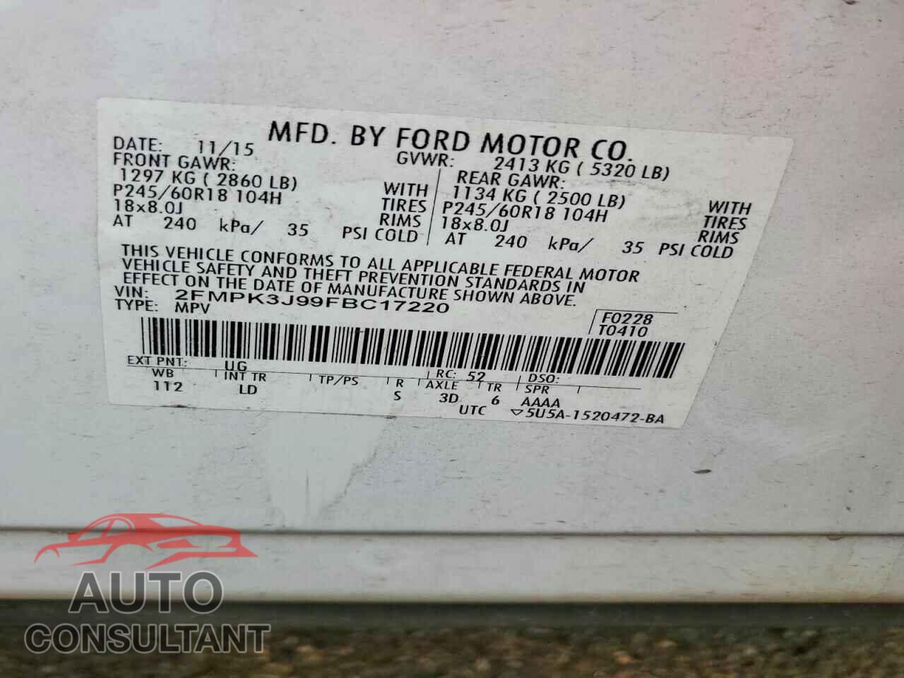 FORD EDGE 2015 - 2FMPK3J99FBC17220