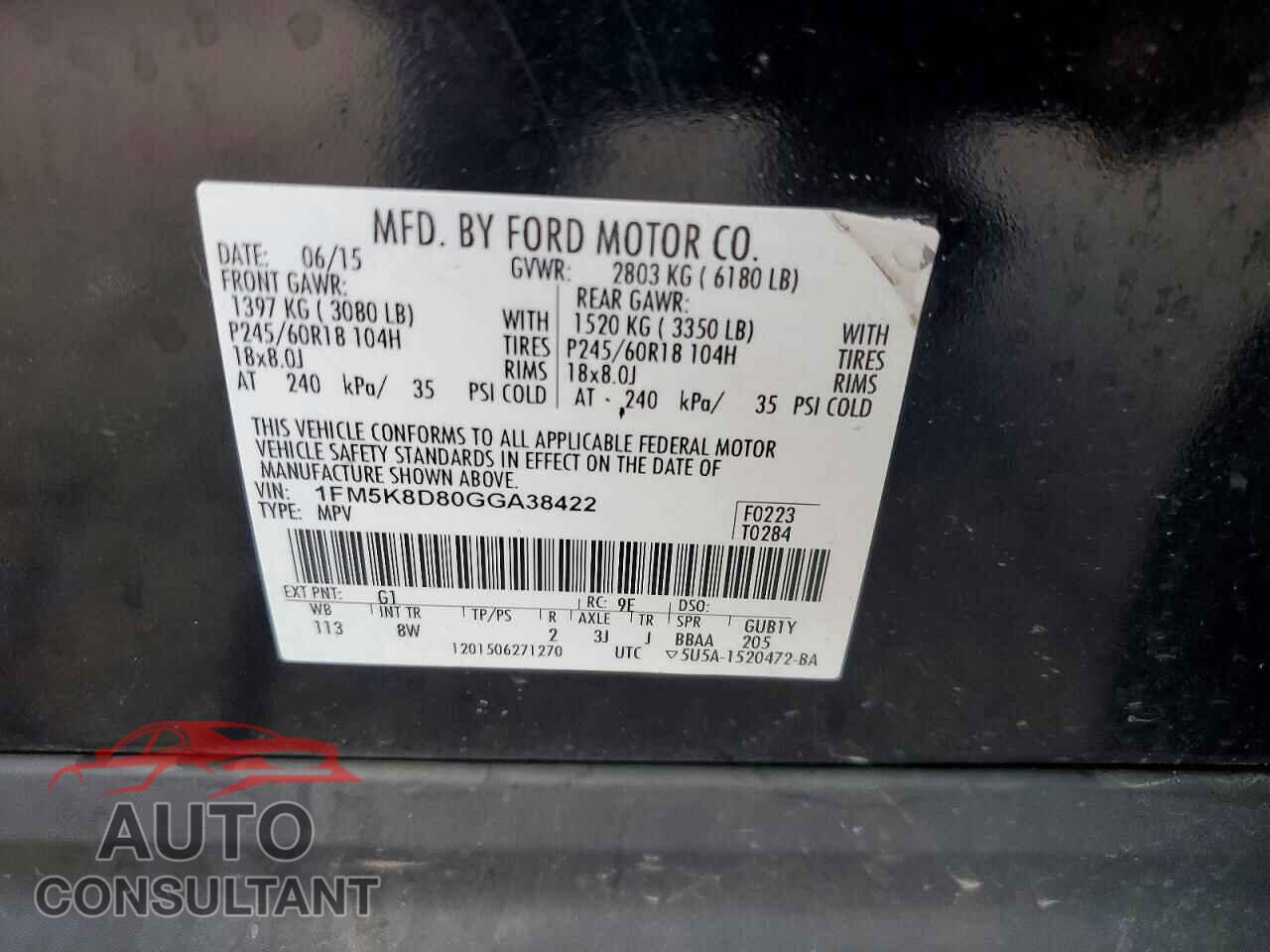 FORD EXPLORER 2016 - 1FM5K8D80GGA38422