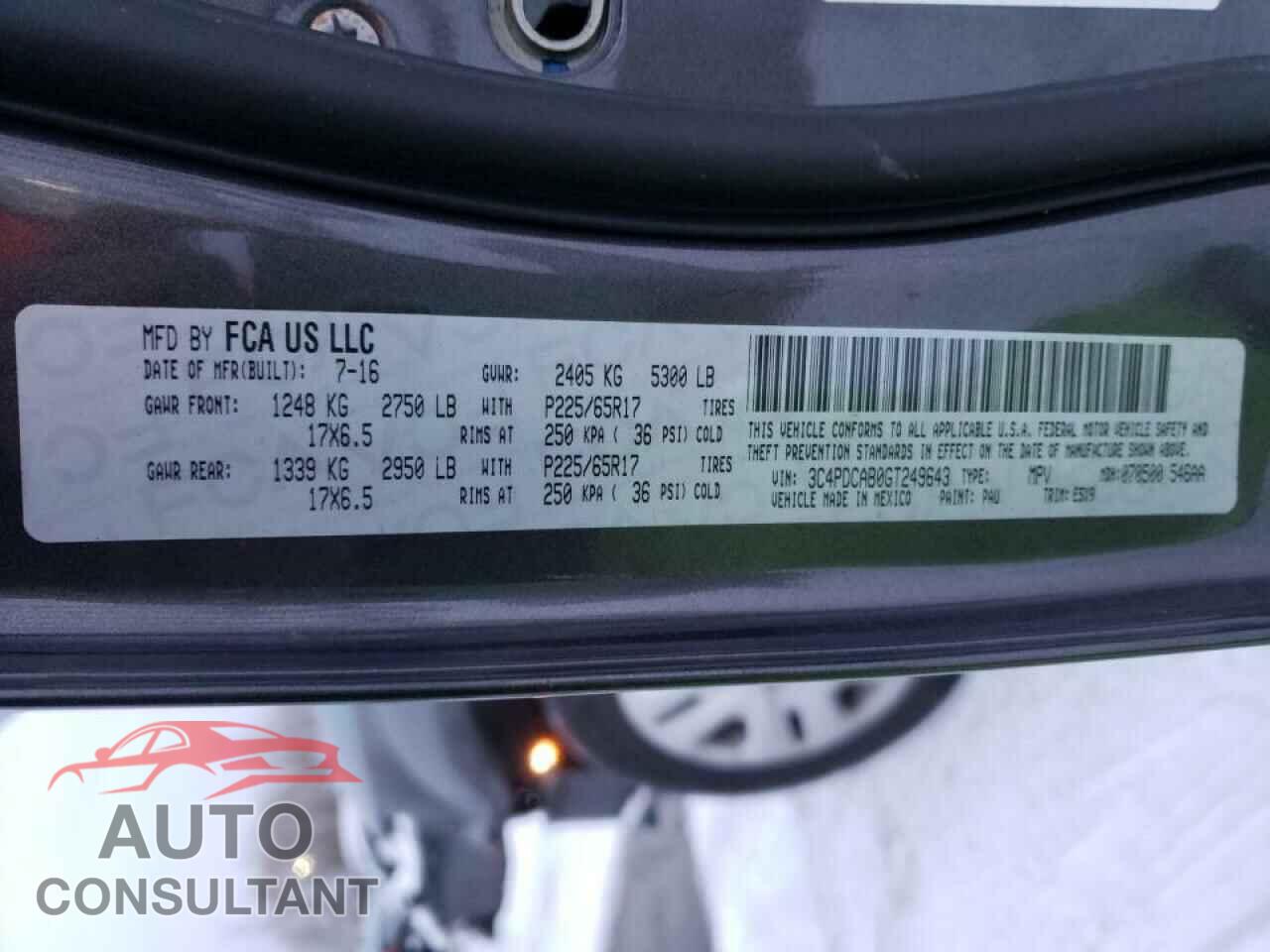 DODGE JOURNEY 2016 - 3C4PDCAB0GT249643