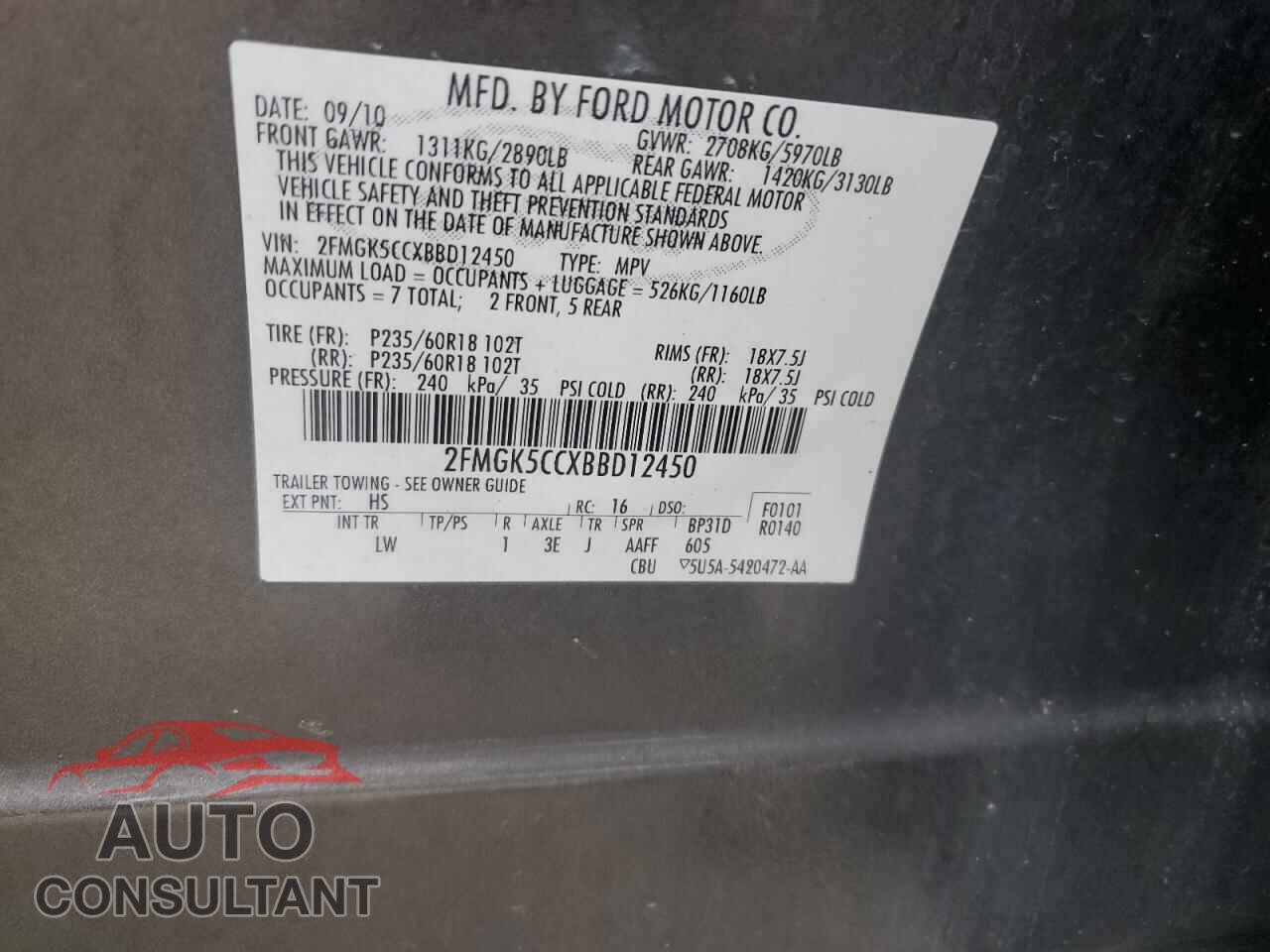FORD FLEX 2011 - 2FMGK5CCXBBD12450