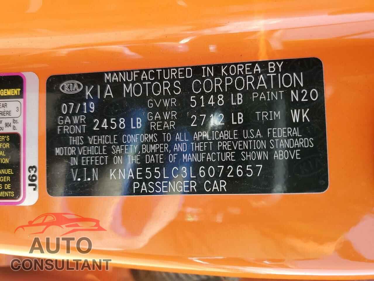 KIA STINGER 2020 - KNAE55LC3L6072657