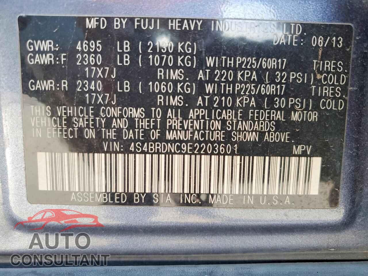 SUBARU OUTBACK 2014 - 4S4BRDNC9E2203601