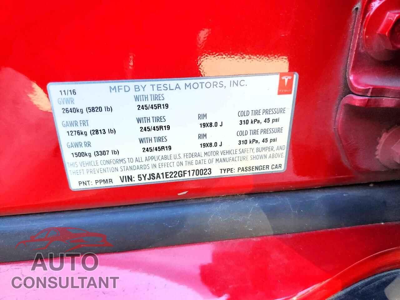 TESLA MODEL S 2016 - 5YJSA1E22GF170023