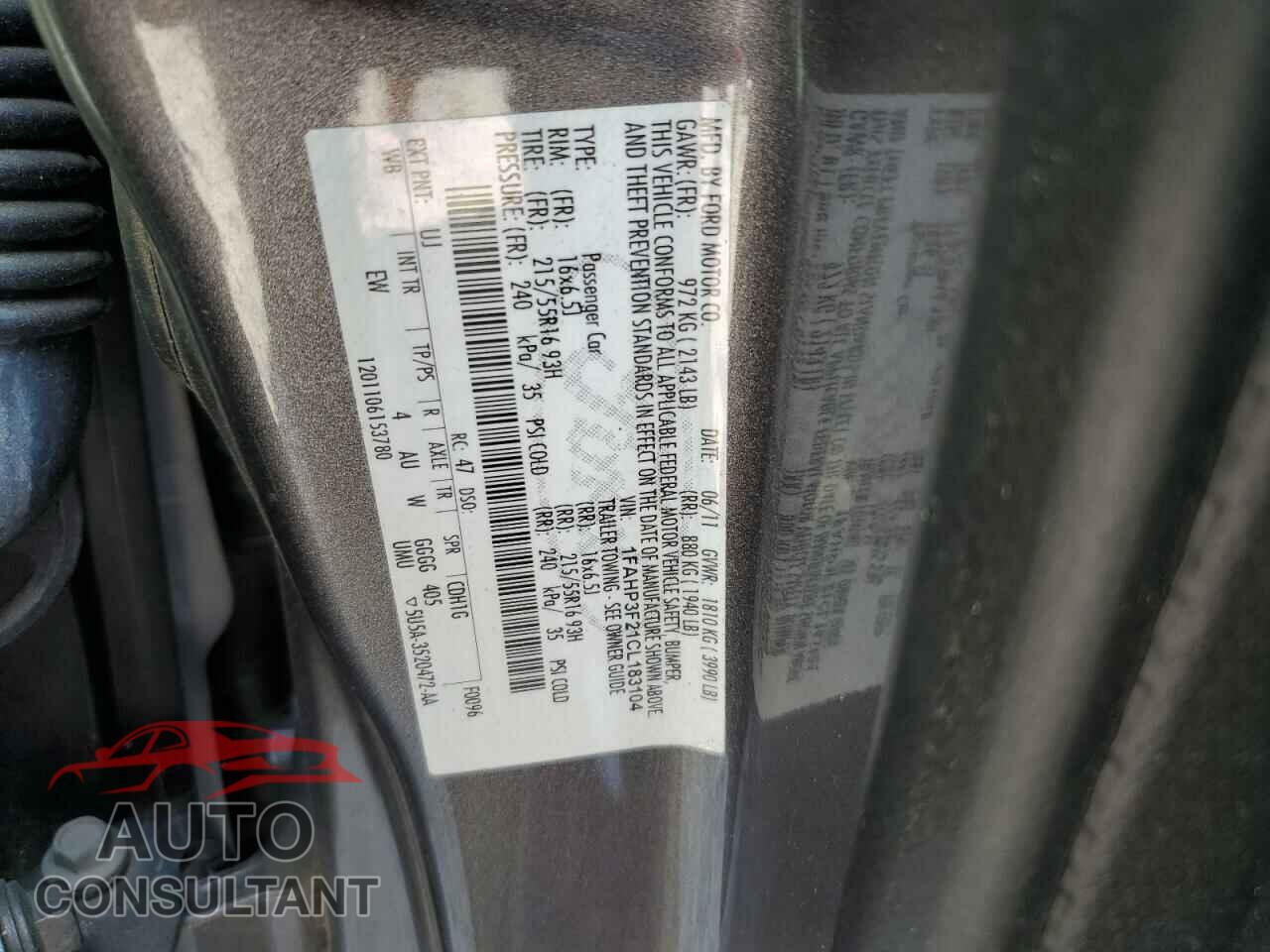 FORD FOCUS 2012 - 1FAHP3F21CL183104