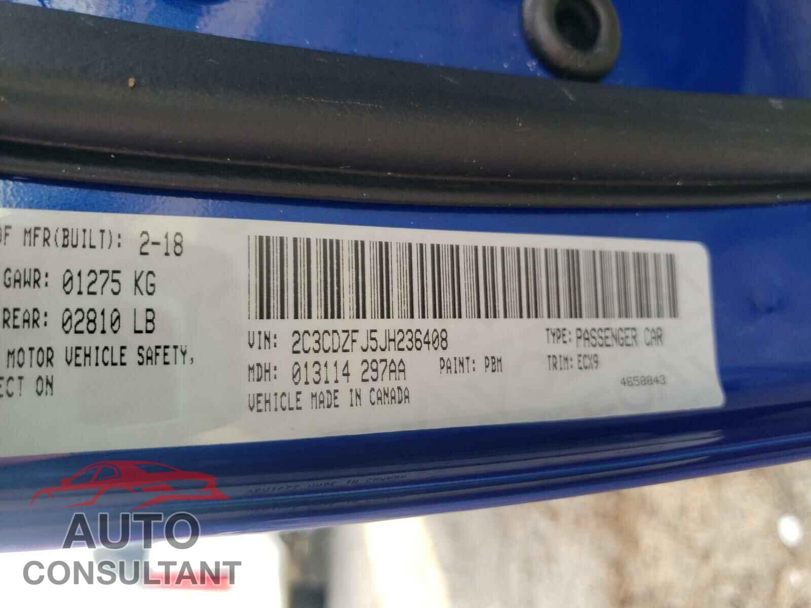 DODGE CHALLENGER 2018 - 2C3CDZFJ5JH236408