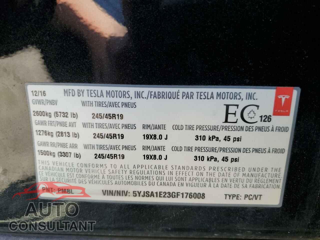 TESLA MODEL S 2016 - 5YJSA1E23GF176008