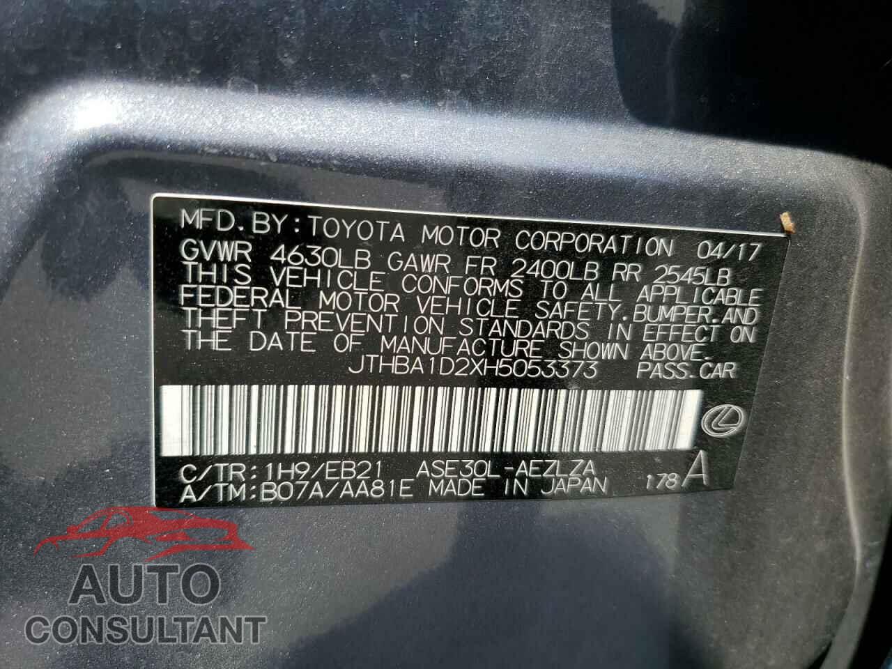 LEXUS IS 2017 - JTHBA1D2XH5053373