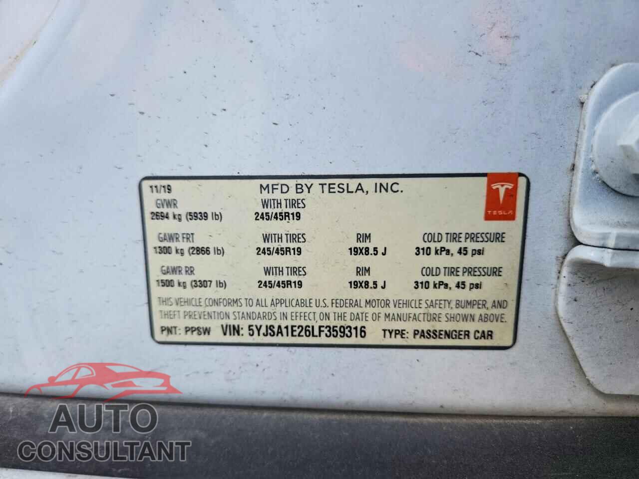 TESLA MODEL S 2020 - 5YJSA1E26LF359316