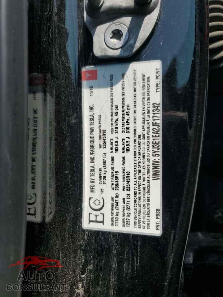 TESLA MODEL 3 2018 - 5YJ3E1EA2JF171342