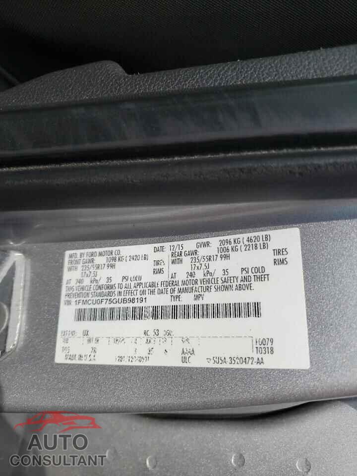 FORD ESCAPE 2016 - 1FMCU0F75GUB98191