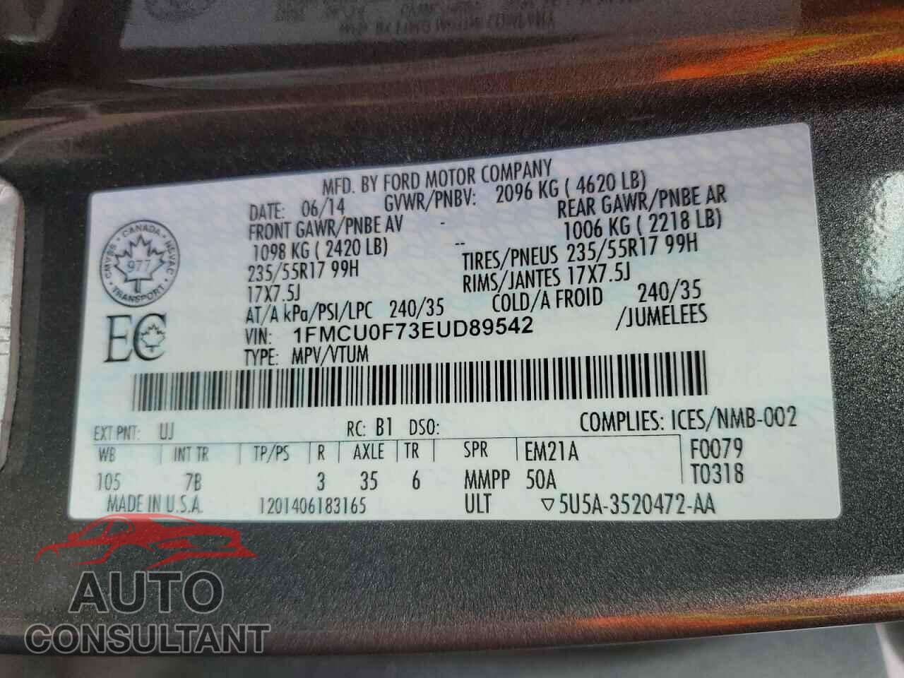 FORD ESCAPE 2014 - 1FMCU0F73EUD89542