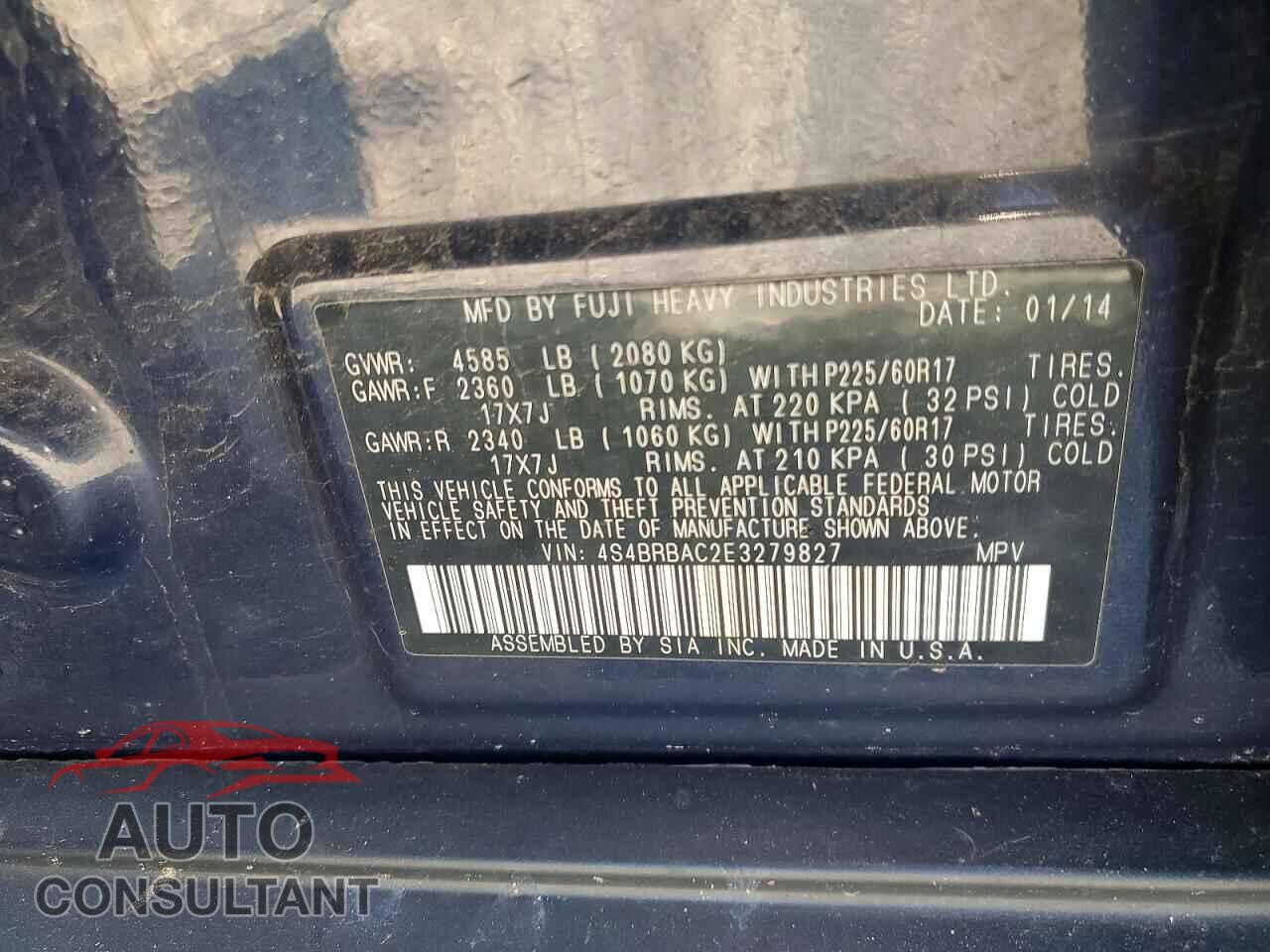SUBARU OUTBACK 2014 - 4S4BRBAC2E3279827
