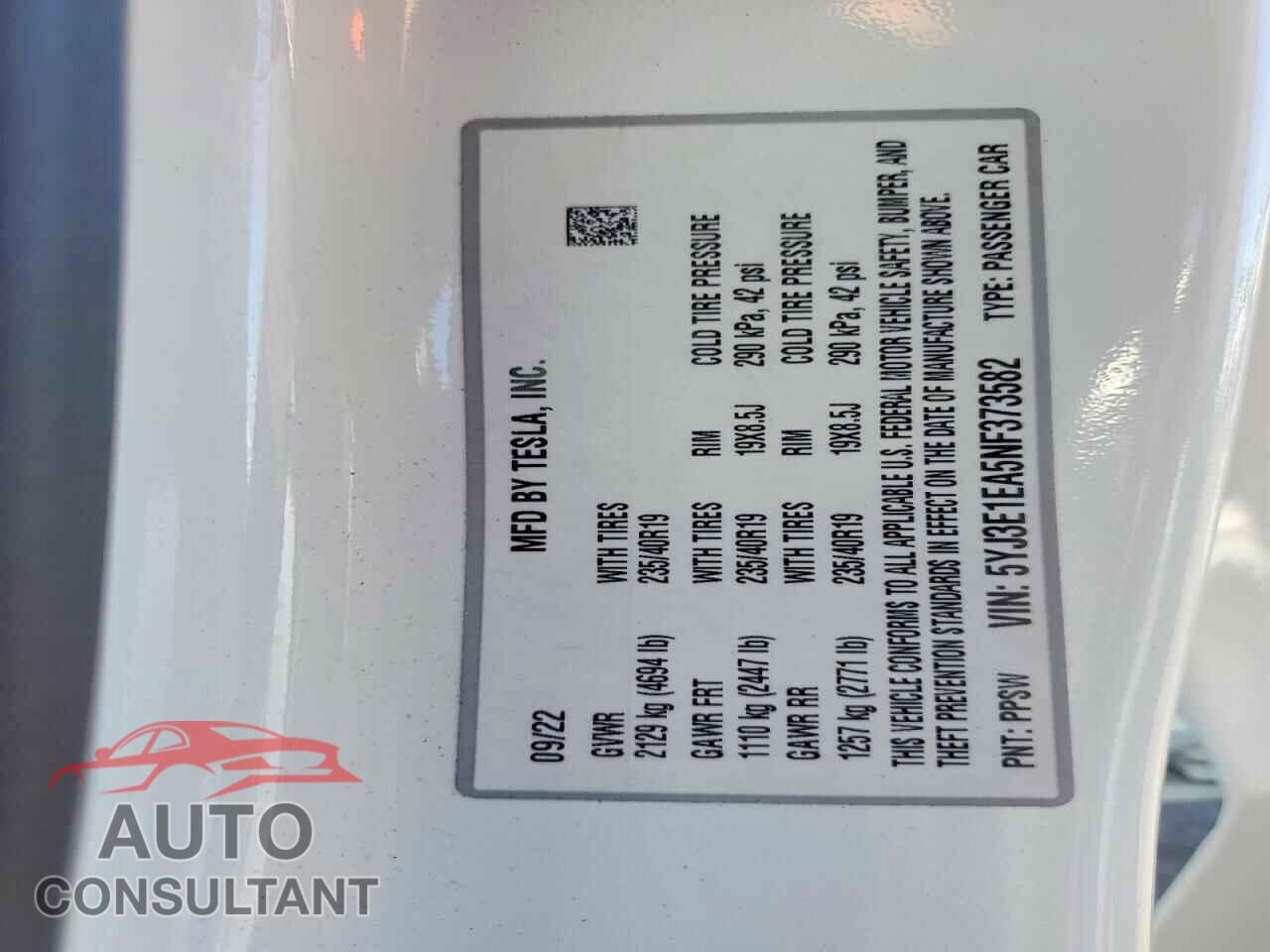 TESLA MODEL 3 2022 - 5YJ3E1EA5NF373582