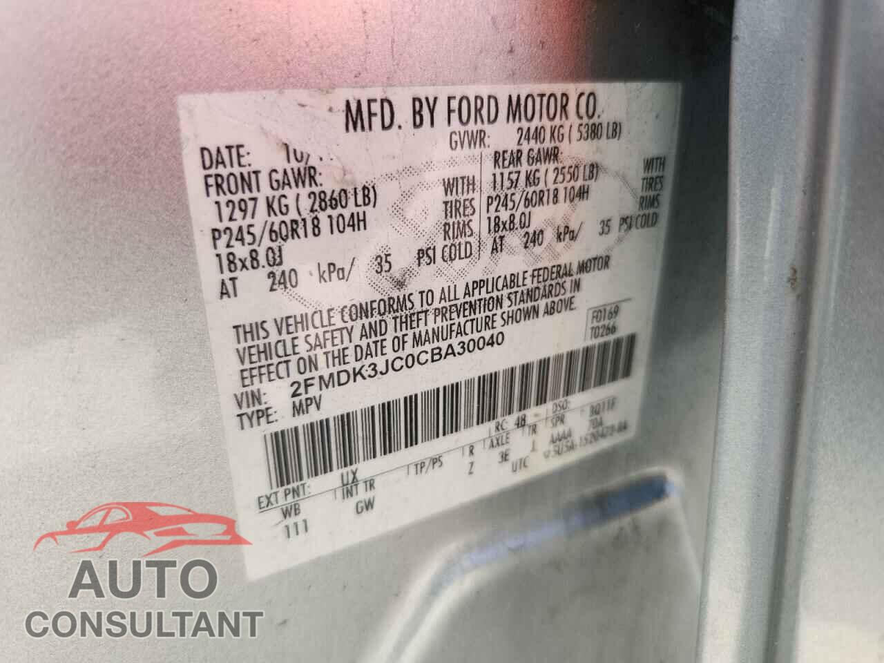 FORD EDGE 2012 - 2FMDK3JC0CBA30040