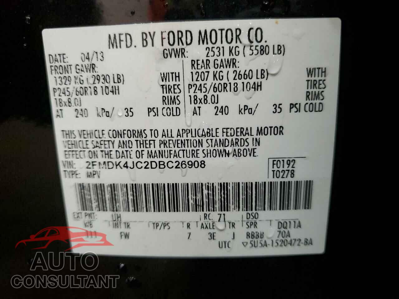 FORD EDGE 2013 - 2FMDK4JC2DBC26908