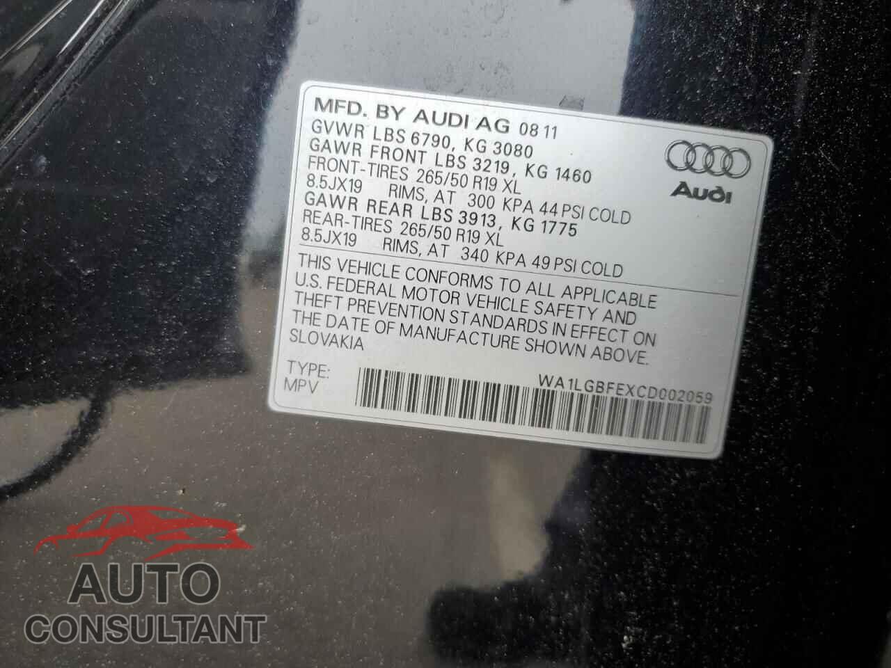AUDI Q7 2012 - WA1LGBFEXCD002059