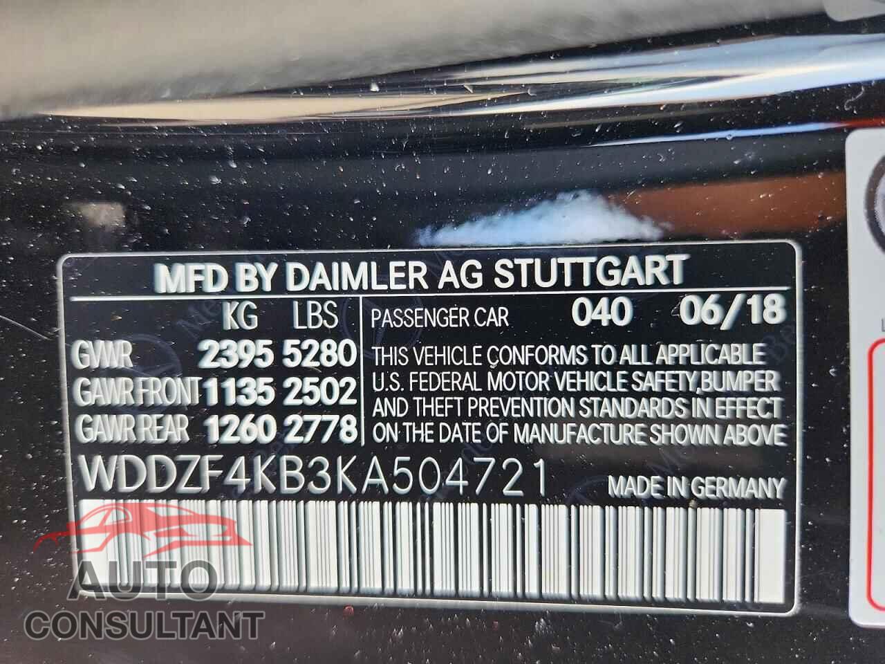 MERCEDES-BENZ E-CLASS 2019 - WDDZF4KB3KA504721