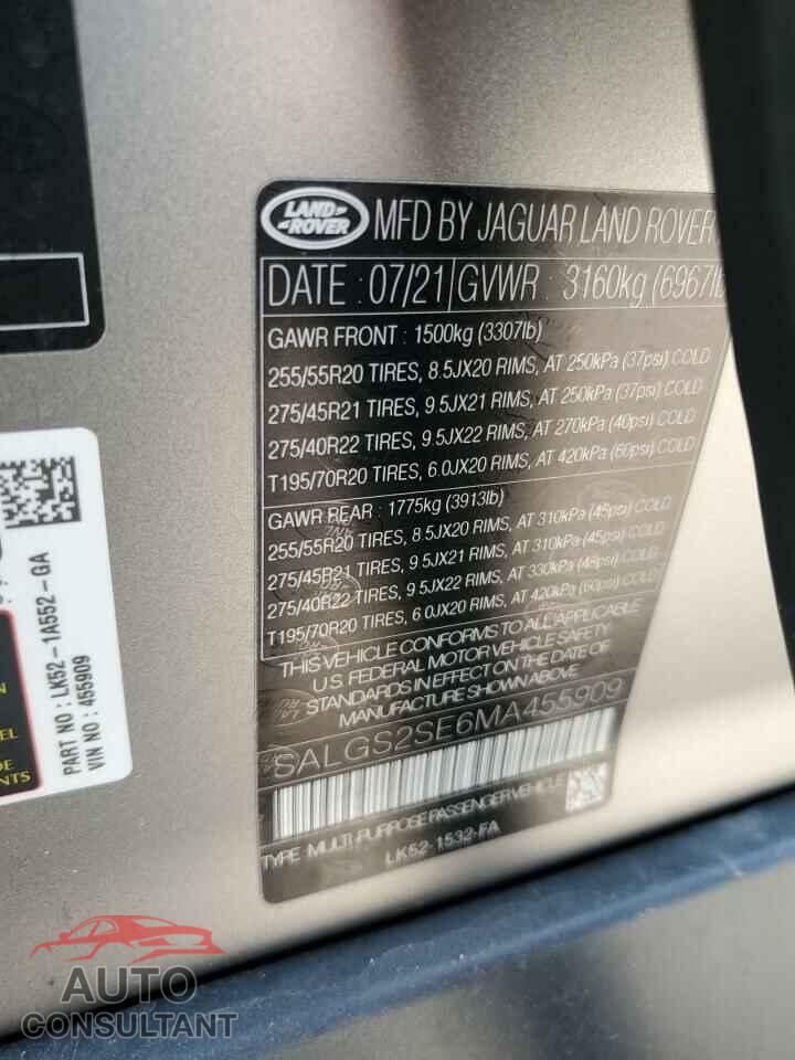 LAND ROVER RANGEROVER 2021 - SALGS2SE6MA455909