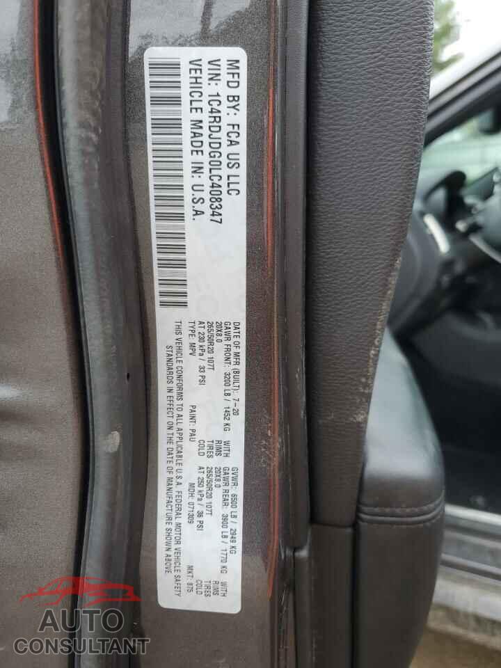 DODGE DURANGO 2020 - 1C4RDJDG0LC408347