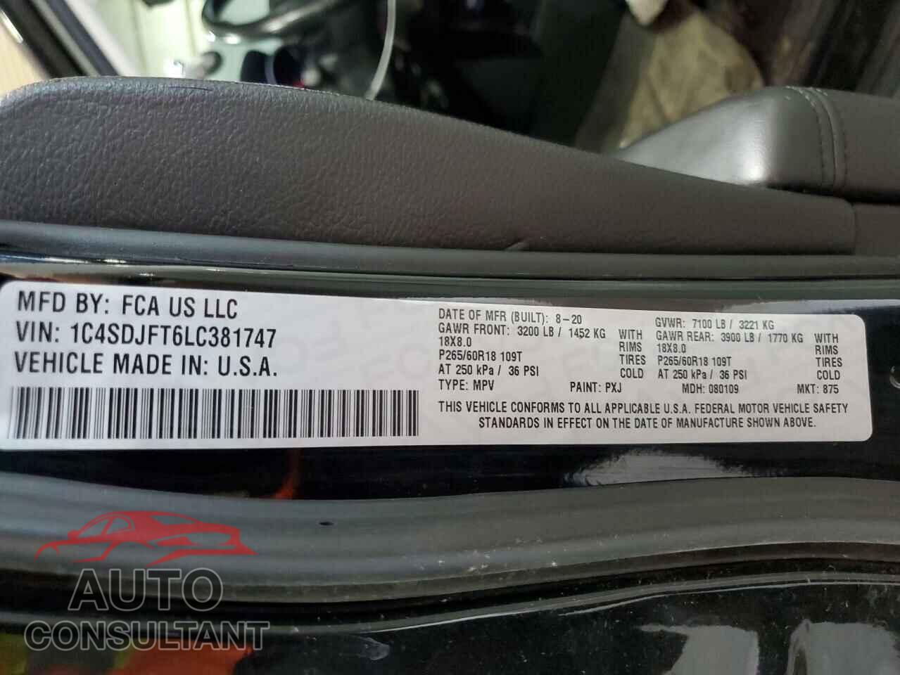 DODGE DURANGO 2020 - 1C4SDJFT6LC381747