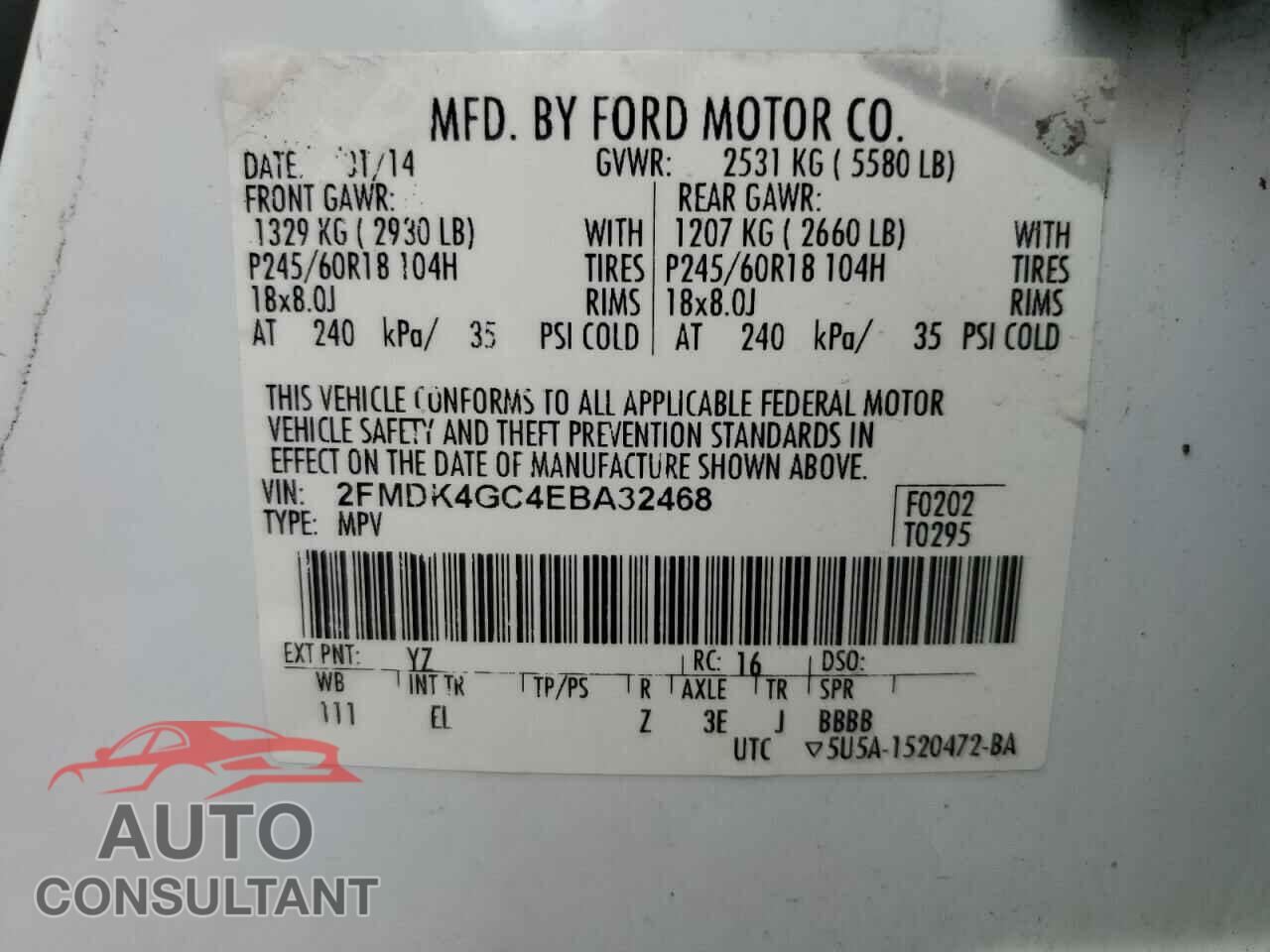 FORD EDGE 2014 - 2FMDK4GC4EBA32468
