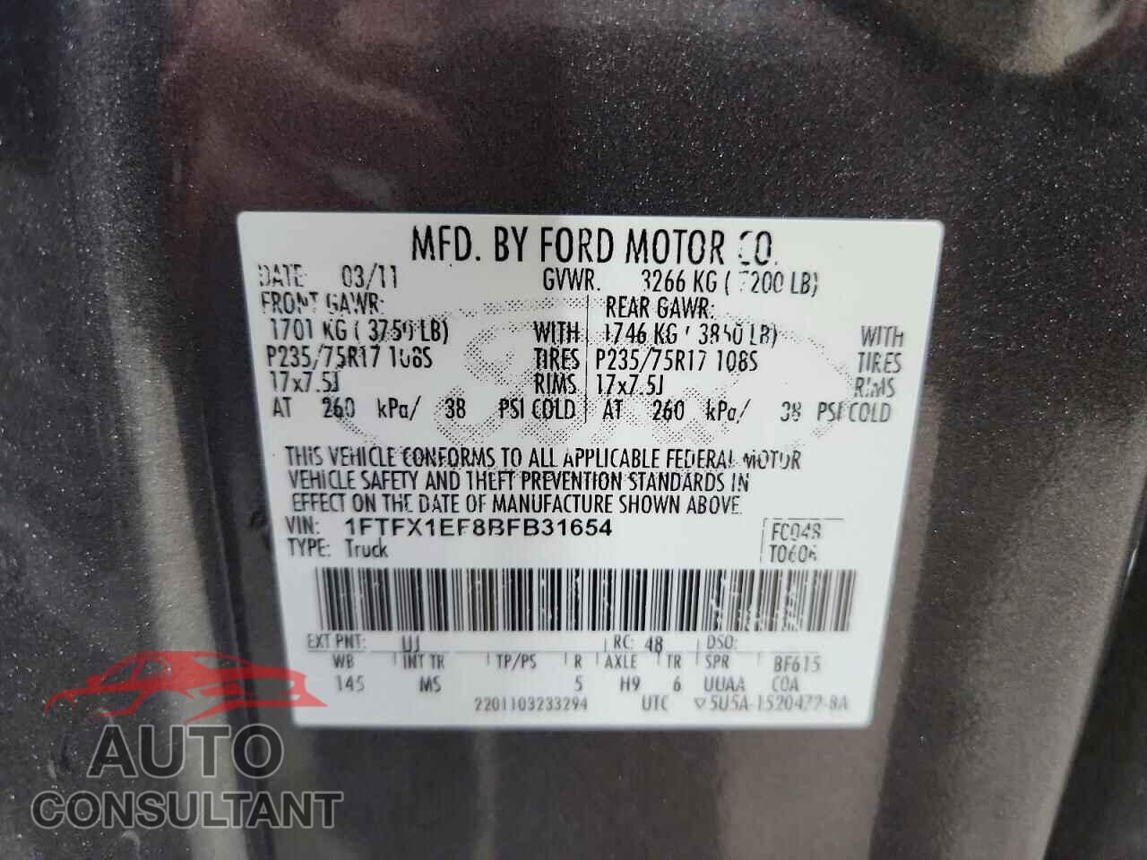FORD F150 2011 - 1FTFX1EF8BFB31654