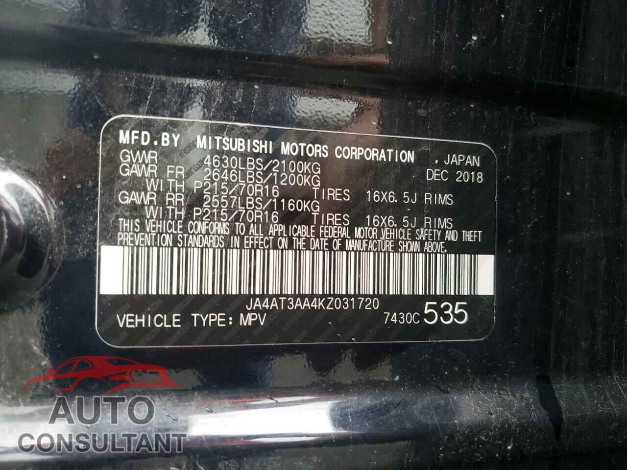 MITSUBISHI ECLIPSE 2019 - JA4AT3AA4KZ031720