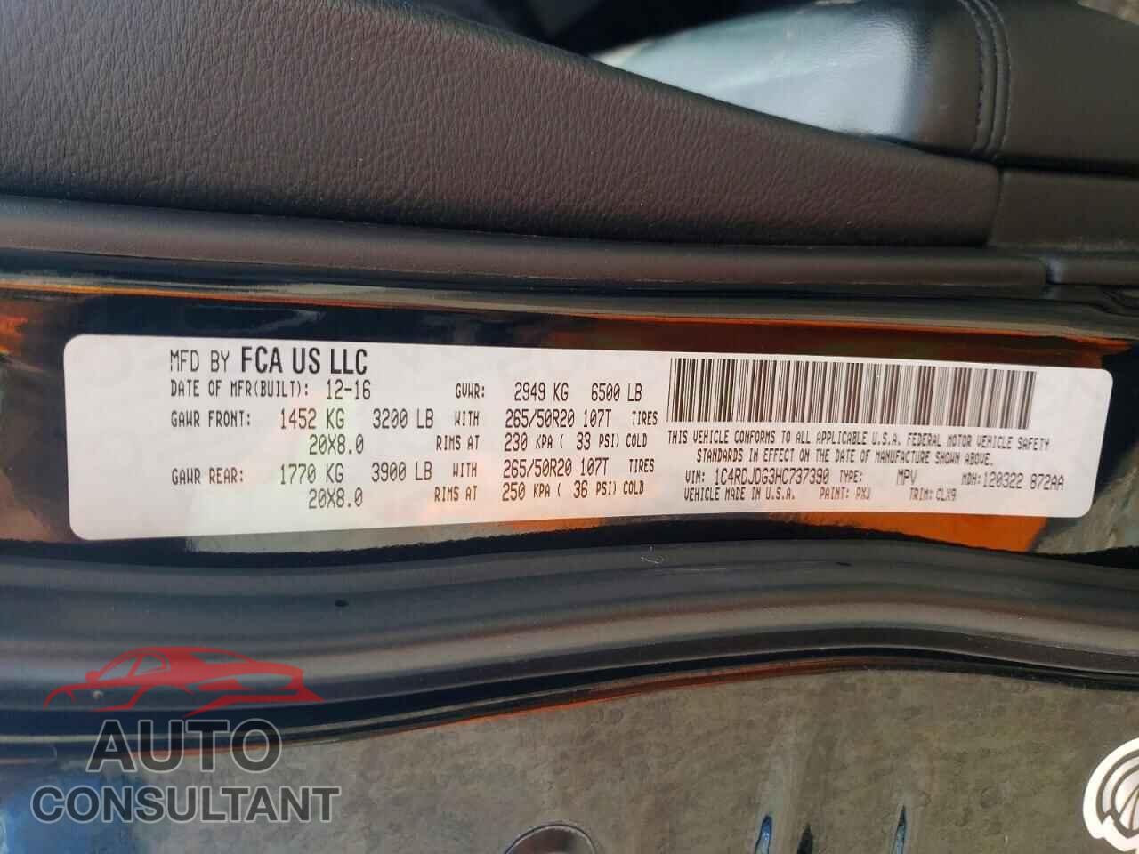 DODGE DURANGO 2017 - 1C4RDJDG3HC737390