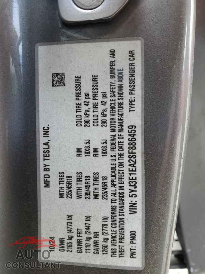 TESLA MODEL 3 2025 - 5YJ3E1EA2SF886459