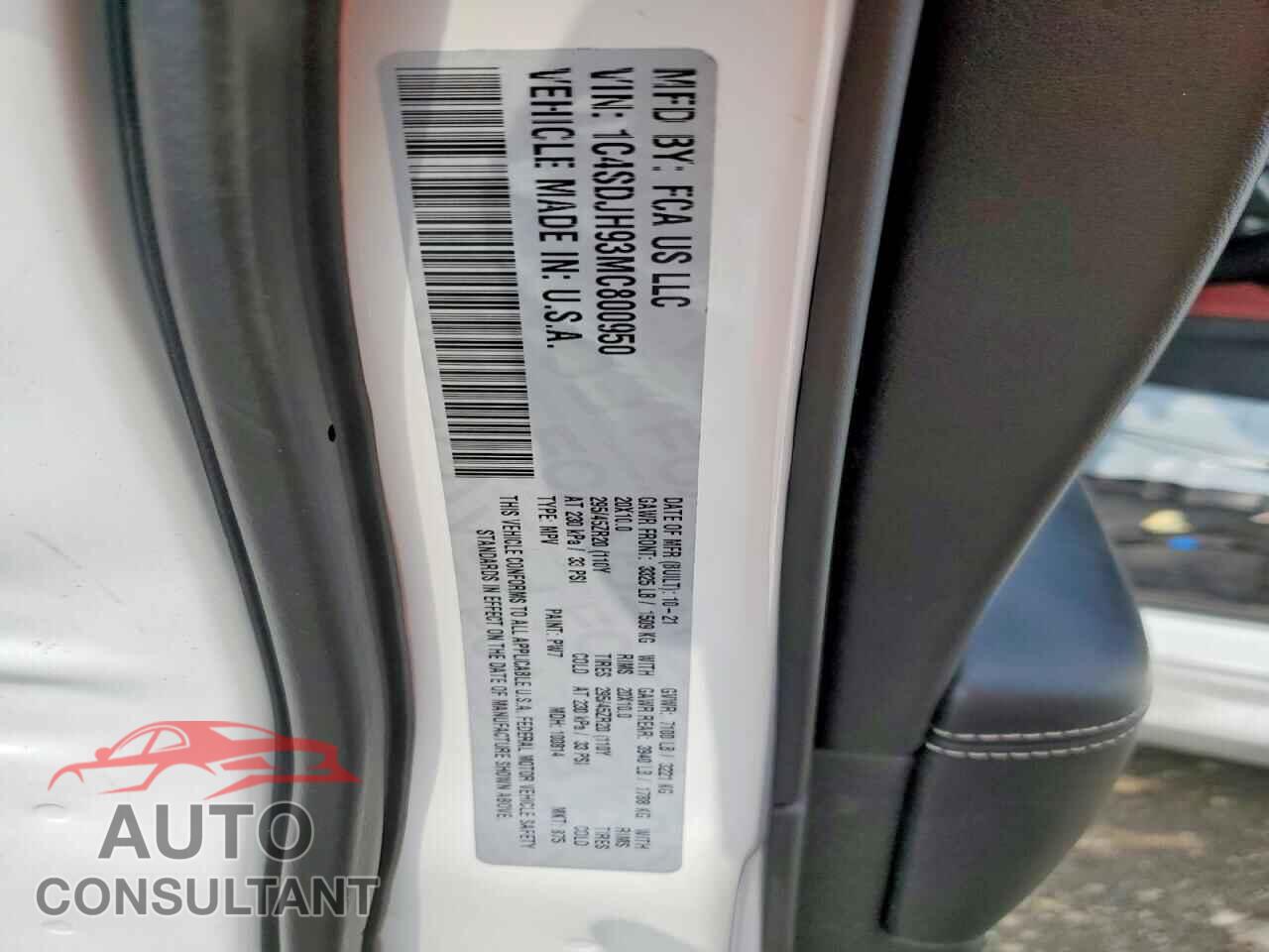 DODGE DURANGO 2021 - 1C4SDJH93MC800950