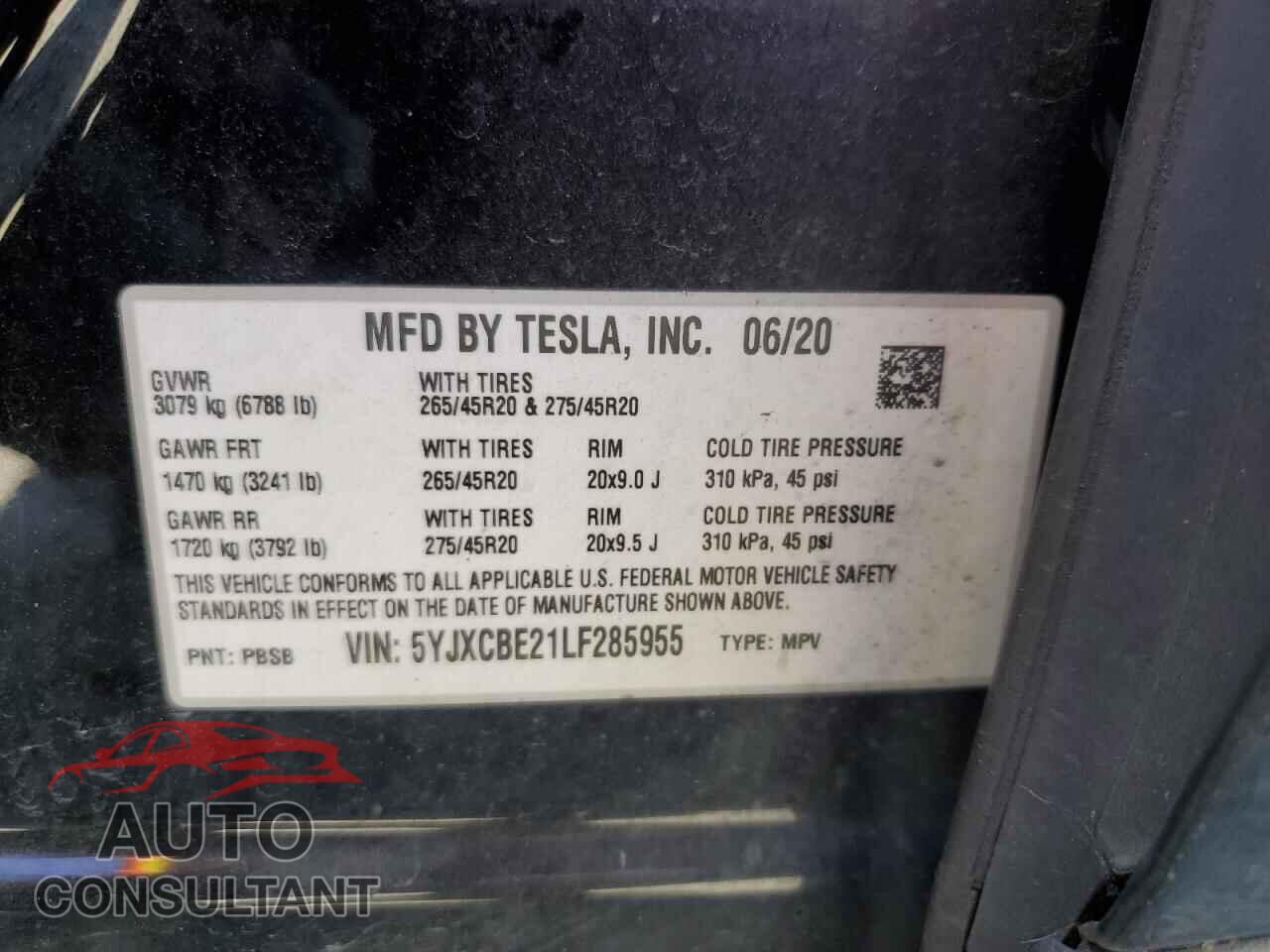 TESLA MODEL X 2020 - 5YJXCBE21LF285955