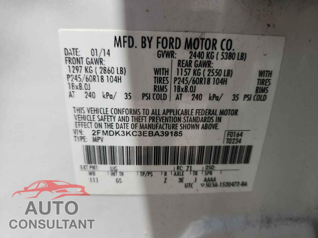 FORD EDGE 2014 - 2FMDK3KC3EBA39185