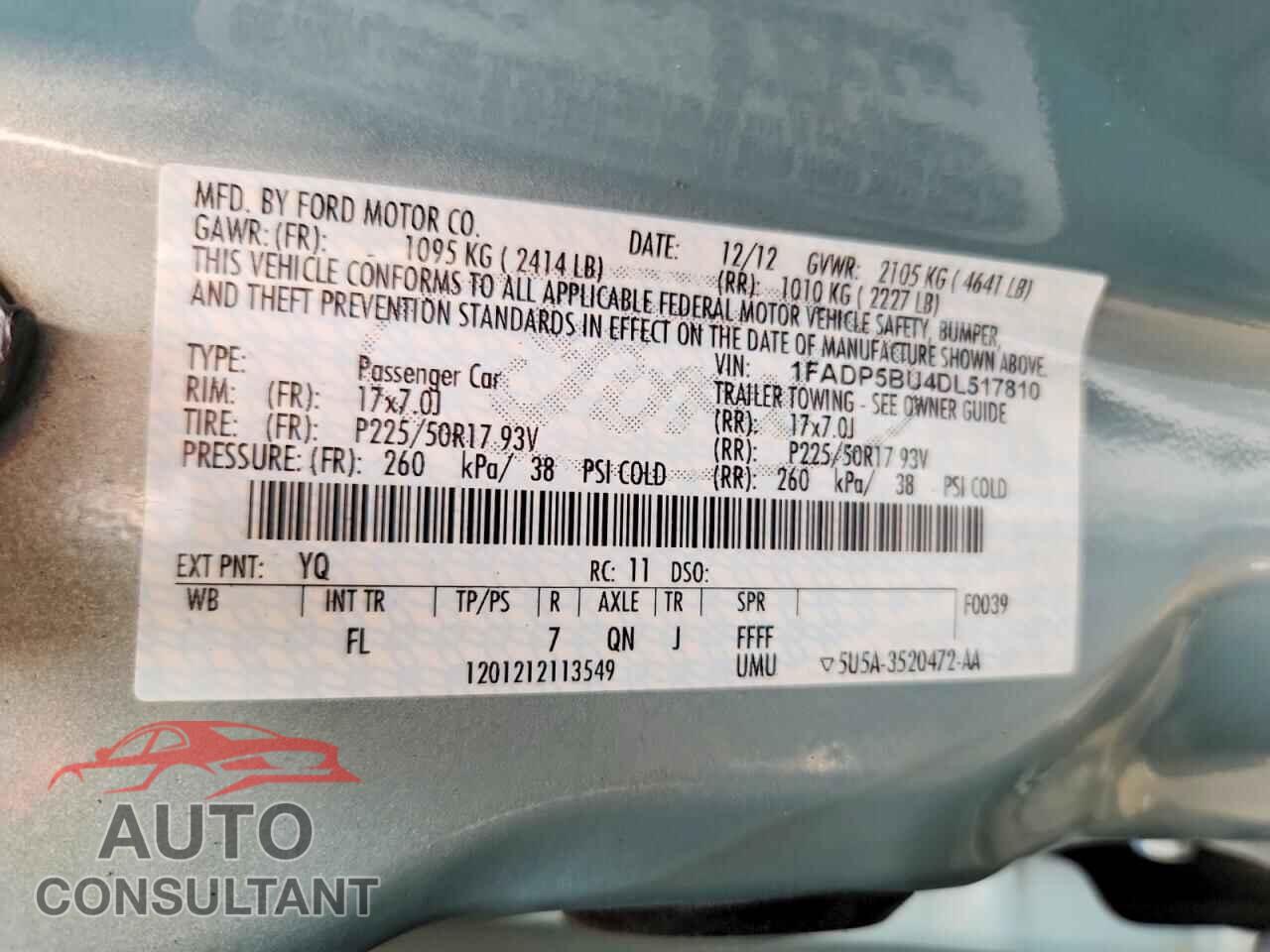 FORD CMAX 2013 - 1FADP5BU4DL517810