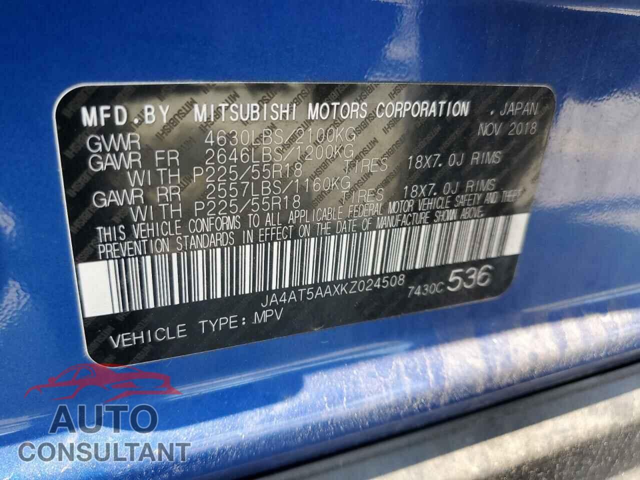 MITSUBISHI ECLIPSE 2019 - JA4AT5AAXKZ024508
