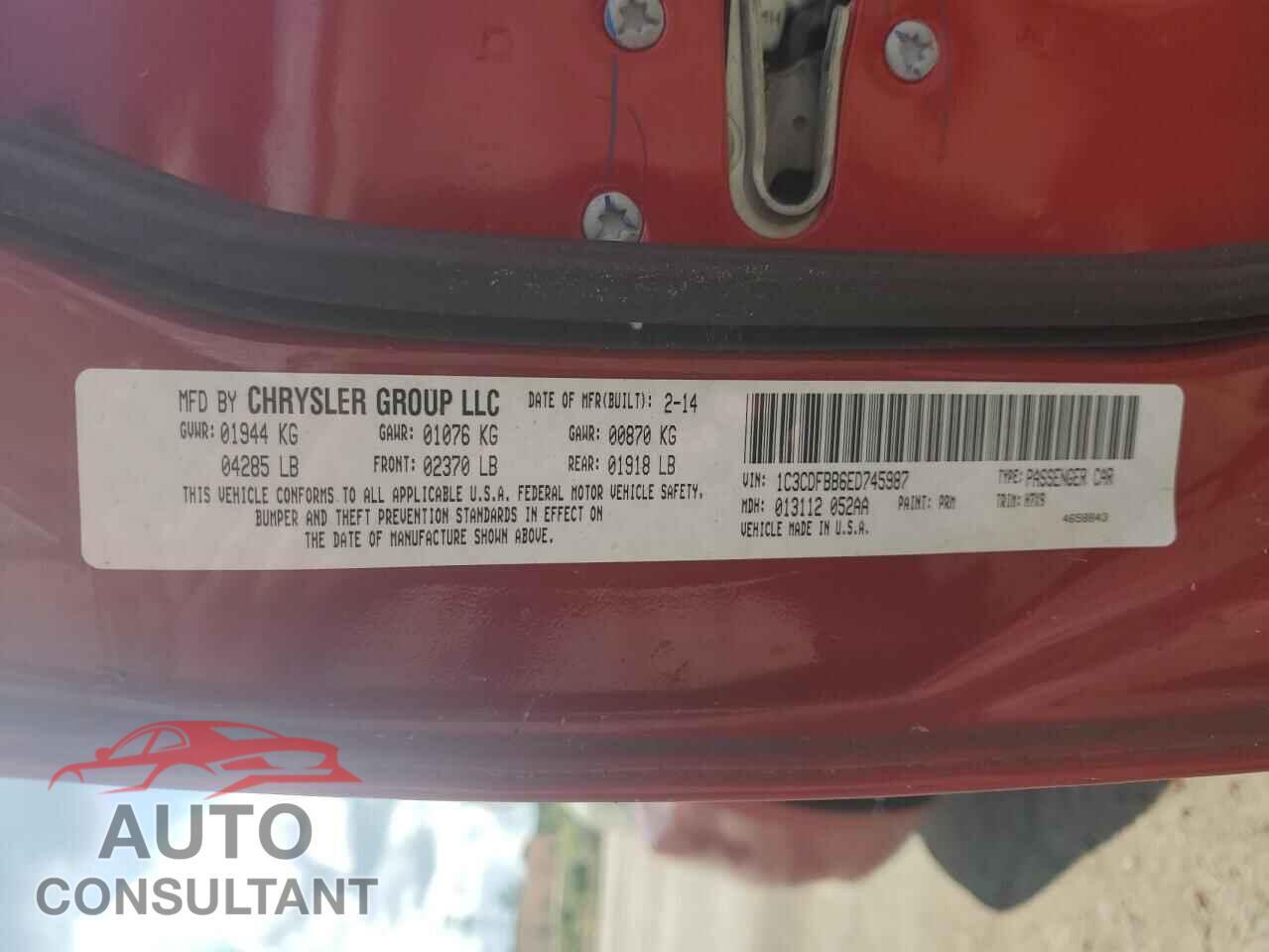 DODGE DART 2014 - 1C3CDFBB6ED745987